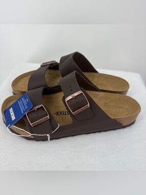 Birkenstock Arizona Mocha Brown Birko-Flor Slides Size 43 unisex